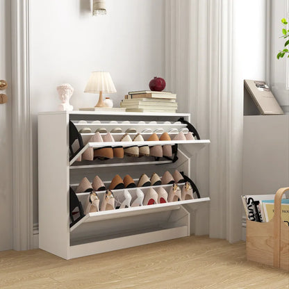 2 Tier Shoe Storage Cabinet with Draders for Entryway,Bedroom, Flip Door Design Shoe Cabinet
