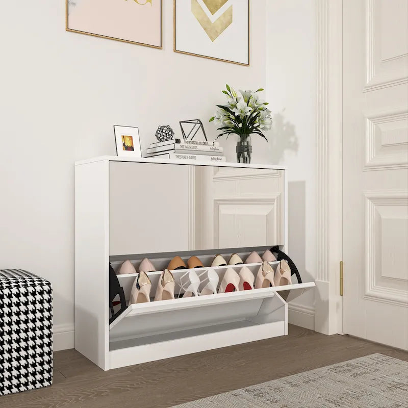 2 Tier Shoe Storage Cabinet with Draders for Entryway,Bedroom, Flip Door Design Shoe Cabinet