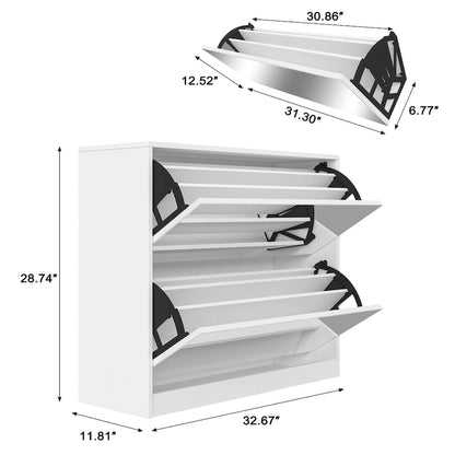 2 Tier Shoe Storage Cabinet with Draders for Entryway,Bedroom, Flip Door Design Shoe Cabinet
