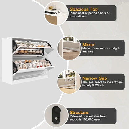 2 Tier Shoe Storage Cabinet with Draders for Entryway,Bedroom, Flip Door Design Shoe Cabinet