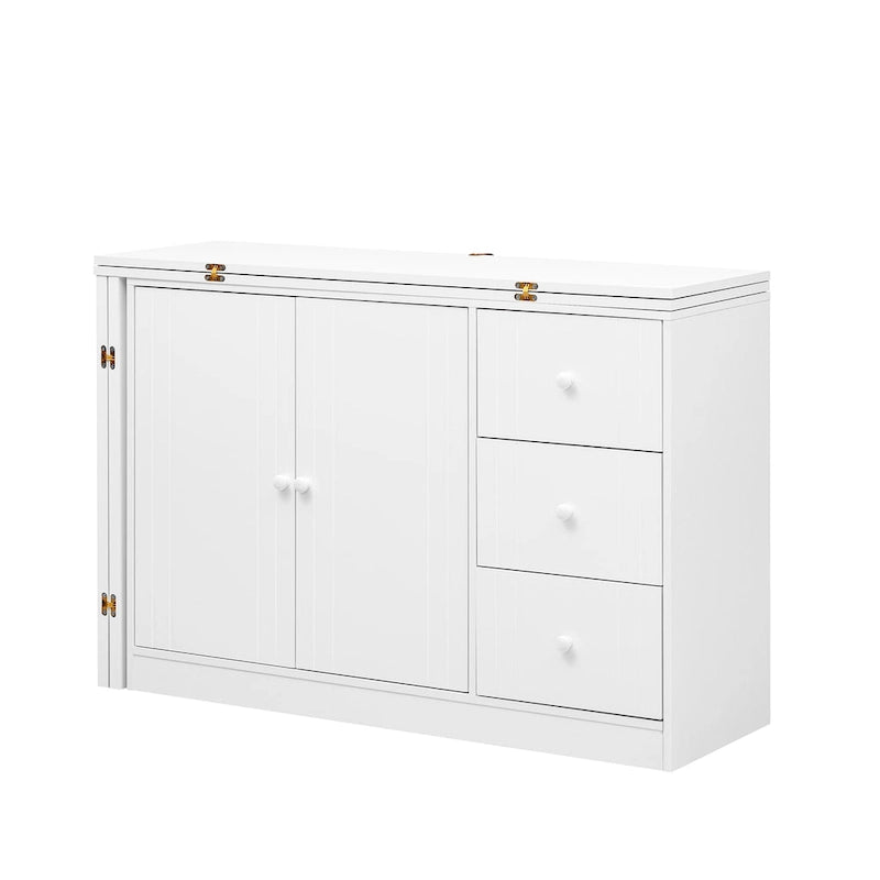 Innovative Sideboard with 2-Door,3-Drawer Design and Adjustable Pull-Out Top for Flexible Use,for Entrance and Living Room