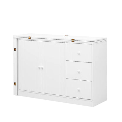 Innovative Sideboard with 2-Door,3-Drawer Design and Adjustable Pull-Out Top for Flexible Use,for Entrance and Living Room