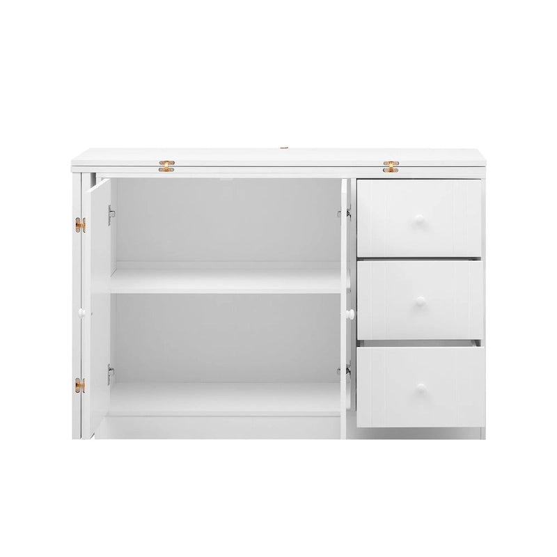Innovative Sideboard with 2-Door,3-Drawer Design and Adjustable Pull-Out Top for Flexible Use,for Entrance and Living Room
