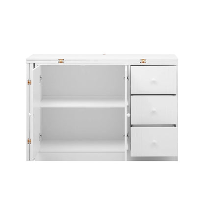 Innovative Sideboard with 2-Door,3-Drawer Design and Adjustable Pull-Out Top for Flexible Use,for Entrance and Living Room