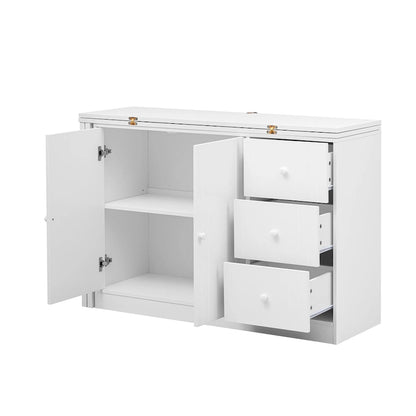 Innovative Sideboard with 2-Door,3-Drawer Design and Adjustable Pull-Out Top for Flexible Use,for Entrance and Living Room
