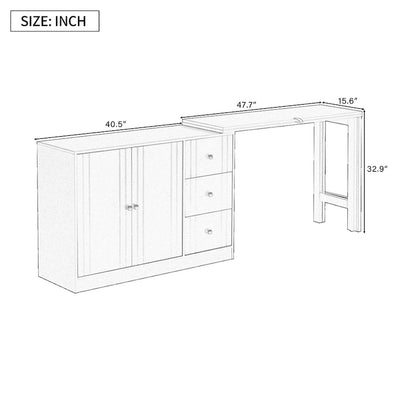 Innovative Sideboard with 2-Door,3-Drawer Design and Adjustable Pull-Out Top for Flexible Use,for Entrance and Living Room
