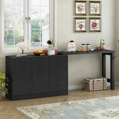 Innovative Sideboard with 2-Door,3-Drawer Design and Adjustable Pull-Out Top for Flexible Use,for Entrance and Living Room