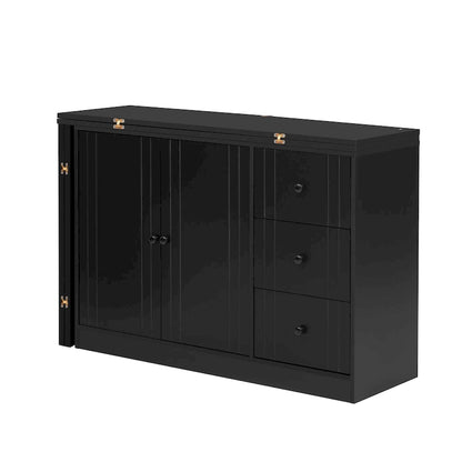 Innovative Sideboard with 2-Door,3-Drawer Design and Adjustable Pull-Out Top for Flexible Use,for Entrance and Living Room