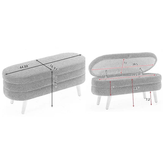 Boucle Fabric Storage Bench Bedroom Bench w/Wood Legs For Living Room