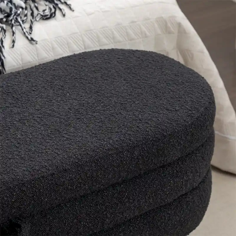 Boucle Fabric Storage Bench Bedroom Bench w/Wood Legs For Living Room