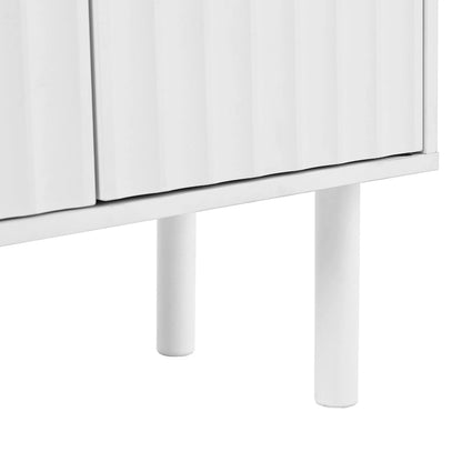 Shoe Cabinet with 5 Solid Wood Legs, Sideboard Buffet Cabinet with Fluted Doors, 4-Door Storage Cabinet with Adjustable Shelves