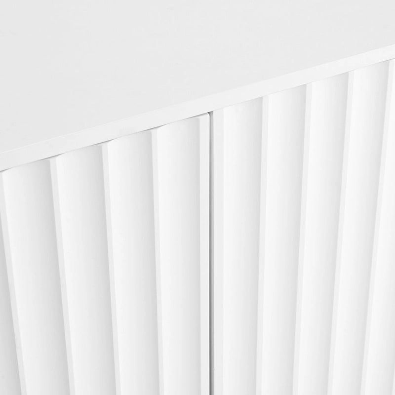 Shoe Cabinet with 5 Solid Wood Legs, Sideboard Buffet Cabinet with Fluted Doors, 4-Door Storage Cabinet with Adjustable Shelves