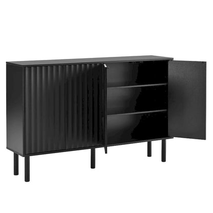 Shoe Cabinet with 5 Solid Wood Legs, Sideboard Buffet Cabinet with Fluted Doors, 4-Door Storage Cabinet with Adjustable Shelves
