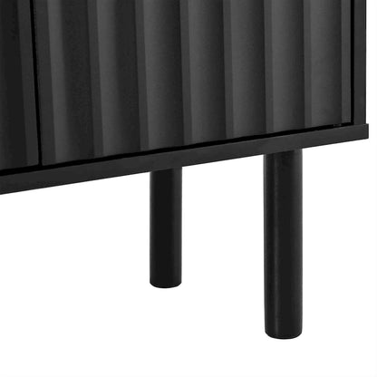 Shoe Cabinet with 5 Solid Wood Legs, Sideboard Buffet Cabinet with Fluted Doors, 4-Door Storage Cabinet with Adjustable Shelves