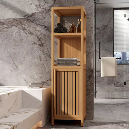 Storage Tall Slim Cabinet with Shutter Door and 3 Tier Shelves, Freestanding Linen Tower Cabinet for Living Room