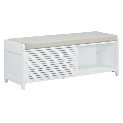Distressed Shutter Storage Bench with Acacia Veneer for Retro Charm for Living Room, Entryway