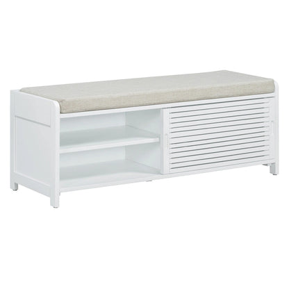 Distressed Shutter Storage Bench with Acacia Veneer for Retro Charm for Living Room, Entryway
