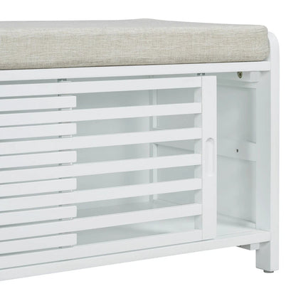Distressed Shutter Storage Bench with Acacia Veneer for Retro Charm for Living Room, Entryway