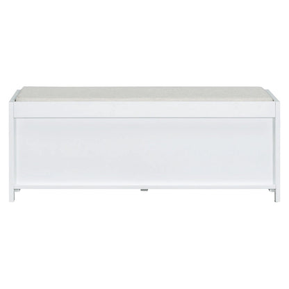 Distressed Shutter Storage Bench with Acacia Veneer for Retro Charm for Living Room, Entryway