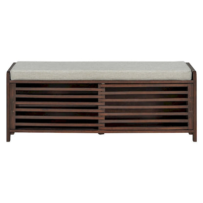 Distressed Shutter Storage Bench with Acacia Veneer for Retro Charm for Living Room, Entryway