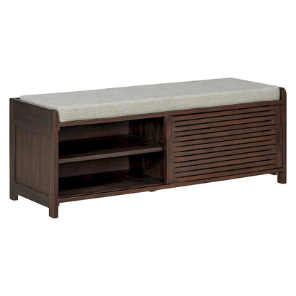 Distressed Shutter Storage Bench with Acacia Veneer for Retro Charm for Living Room, Entryway