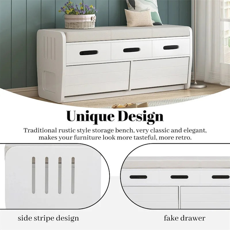 Rustic Storage Bench with 2 Drawers,Hidden Storage Space,Shoe Bench