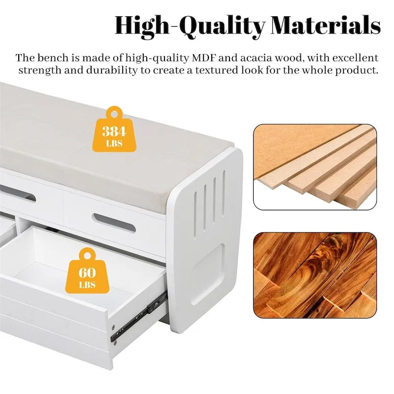 Rustic Storage Bench with 2 Drawers,Hidden Storage Space,Shoe Bench