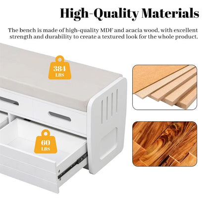 Rustic Storage Bench with 2 Drawers,Hidden Storage Space,Shoe Bench