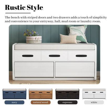 Rustic Storage Bench with 2 Drawers,Hidden Storage Space,Shoe Bench