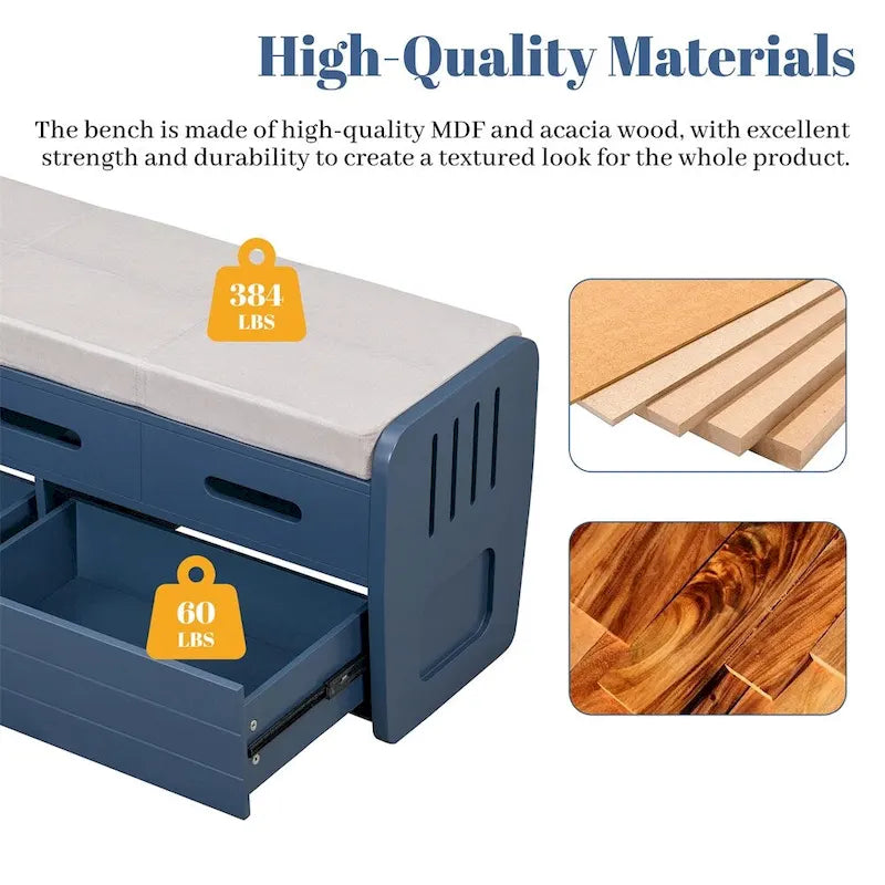 Rustic Storage Bench with 2 Drawers,Hidden Storage Space,Shoe Bench