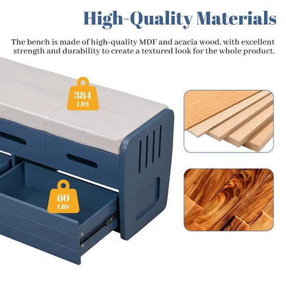 Rustic Storage Bench with 2 Drawers,Hidden Storage Space,Shoe Bench