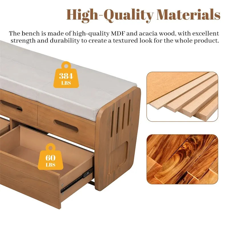 Rustic Storage Bench with 2 Drawers,Hidden Storage Space,Shoe Bench