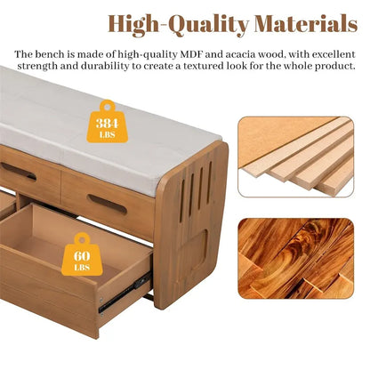 Rustic Storage Bench with 2 Drawers,Hidden Storage Space,Shoe Bench