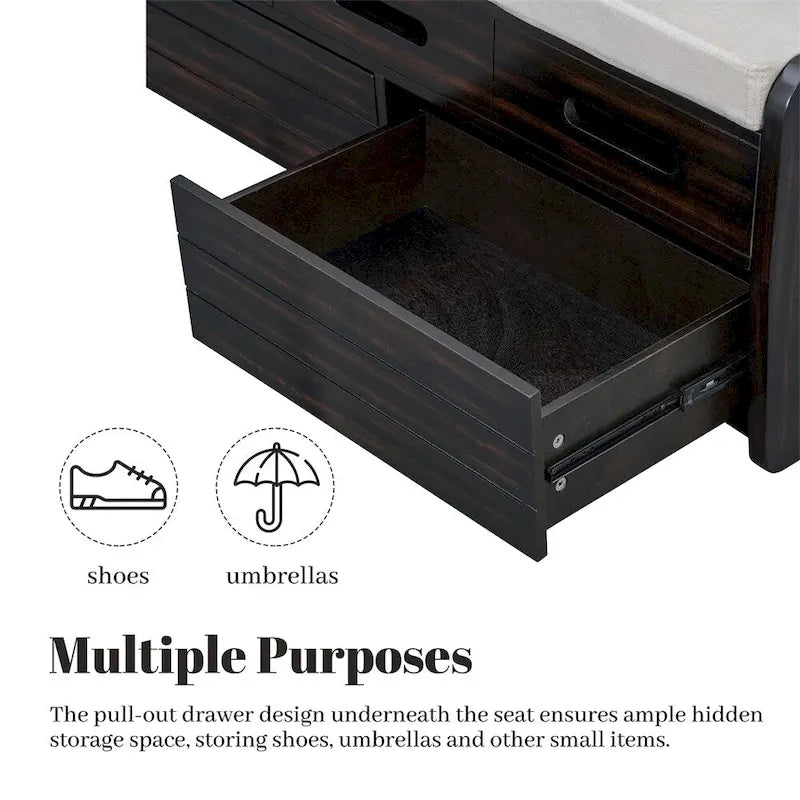 Rustic Storage Bench with 2 Drawers,Hidden Storage Space,Shoe Bench