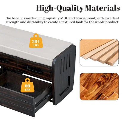 Rustic Storage Bench with 2 Drawers,Hidden Storage Space,Shoe Bench