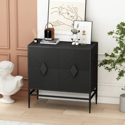 31.50 2 Door Wooden Storage Cabinet Accent Cabinet with Metal Leg Featuring Two-tier Storage, for Living Room, Entryway