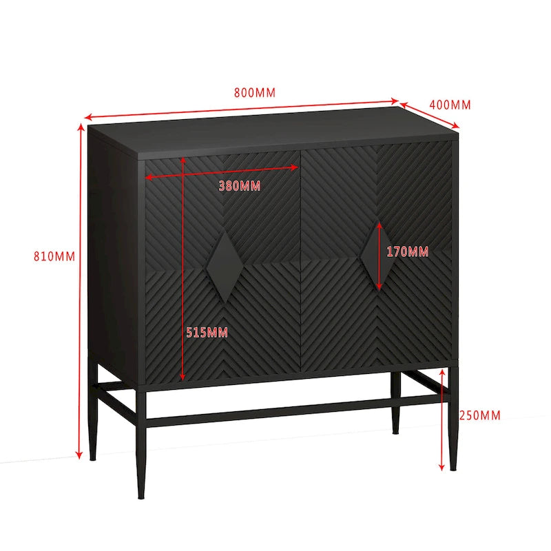 31.50 2 Door Wooden Storage Cabinet Accent Cabinet with Metal Leg Featuring Two-tier Storage, for Living Room, Entryway