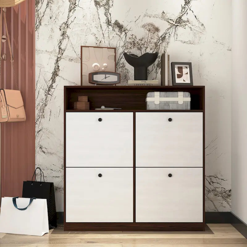 Shoe Storage Cabinet with 4 Flip Drawers, Shoe Rack Organizer with Handle Freestanding Shoe Cabinet with Anti-tip Fitting