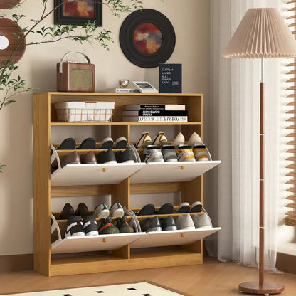Shoe Storage Cabinet with 4 Flip Drawers, Shoe Rack Organizer with Handle Freestanding Shoe Cabinet with Anti-tip Fitting