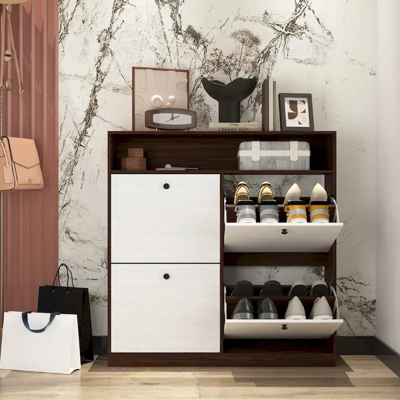 Shoe Storage Cabinet with 4 Flip Drawers, Shoe Rack Organizer with Handle Freestanding Shoe Cabinet with Anti-tip Fitting