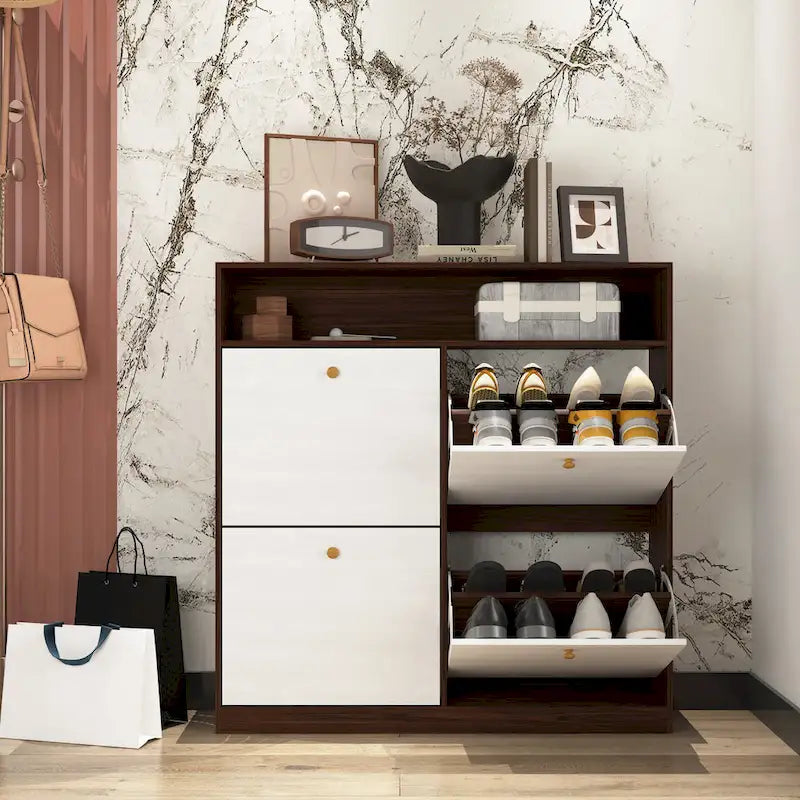 Shoe Storage Cabinet with 4 Flip Drawers, Shoe Rack Organizer with Handle Freestanding Shoe Cabinet with Anti-tip Fitting