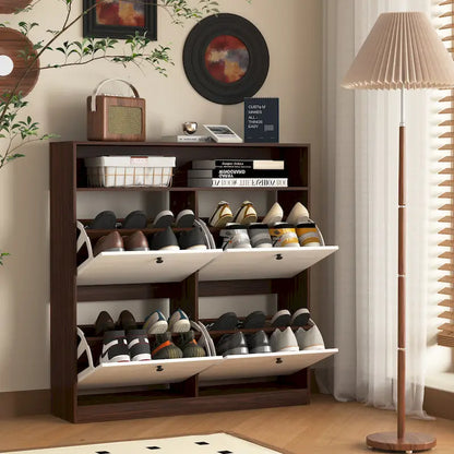 Shoe Storage Cabinet with 4 Flip Drawers, Shoe Rack Organizer with Handle Freestanding Shoe Cabinet with Anti-tip Fitting