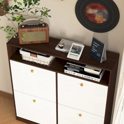 Shoe Storage Cabinet with 4 Flip Drawers, Shoe Rack Organizer with Handle Freestanding Shoe Cabinet with Anti-tip Fitting