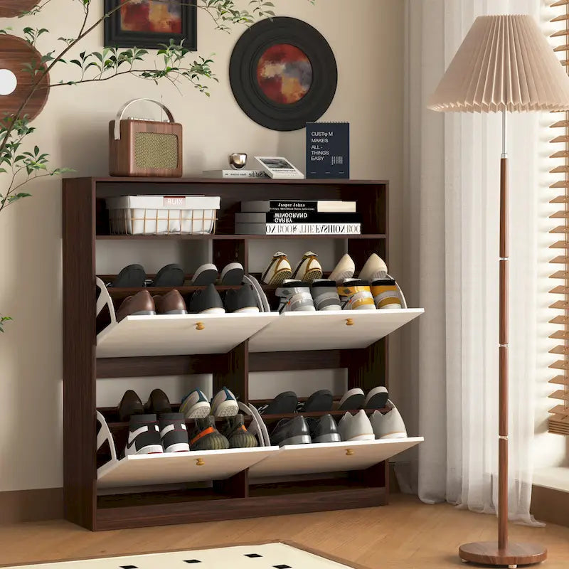 Shoe Storage Cabinet with 4 Flip Drawers, Shoe Rack Organizer with Handle Freestanding Shoe Cabinet with Anti-tip Fitting