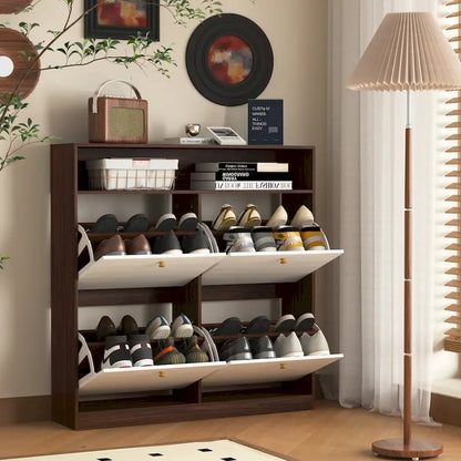 Shoe Storage Cabinet with 4 Flip Drawers, Shoe Rack Organizer with Handle Freestanding Shoe Cabinet with Anti-tip Fitting