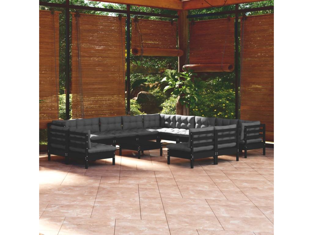 Black Pine Wood Outdoor Furniture Set