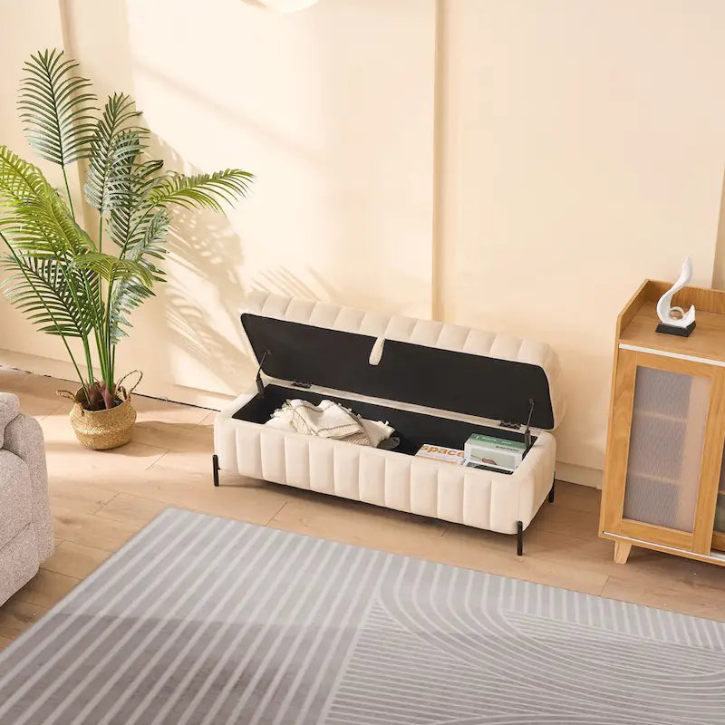49.21Wide Velvet Storage Soft Bench for Living Room, Entryway and Bedroom