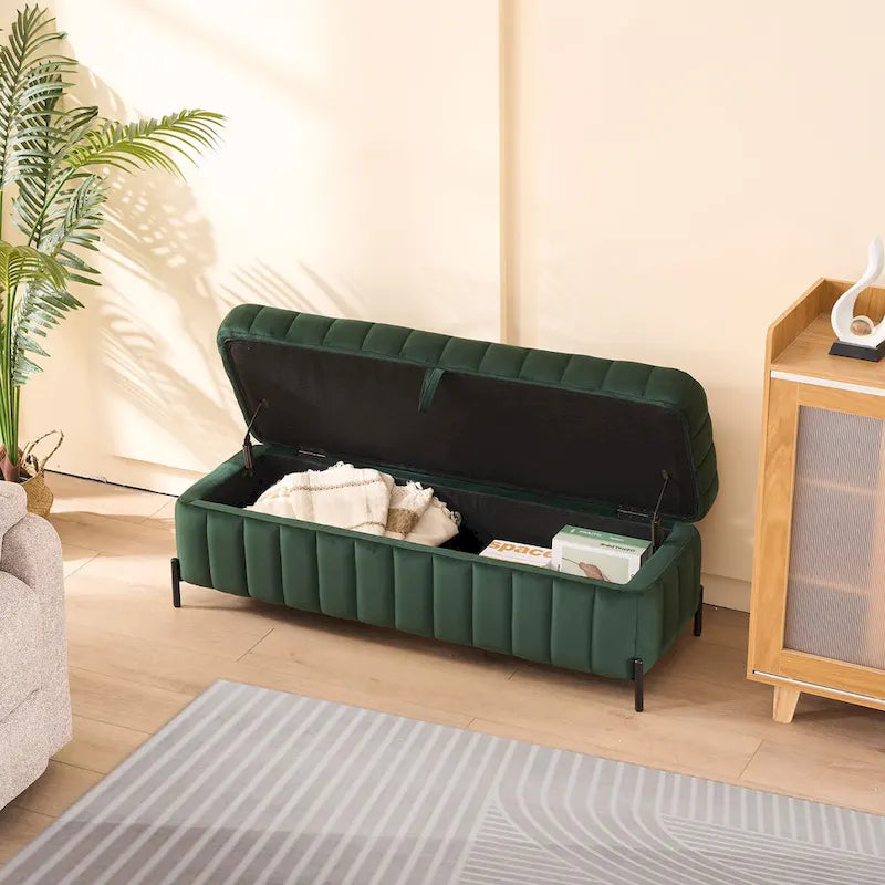 49.21Wide Velvet Storage Soft Bench for Living Room, Entryway and Bedroom
