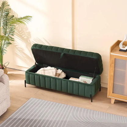49.21Wide Velvet Storage Soft Bench for Living Room, Entryway and Bedroom