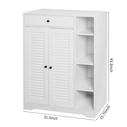 Freestanding Shoe Rack Organizer with 2 Shutter Door, Entryway Narrow Shoe Storage with Adjustable Storage Shelf &Top Drawer